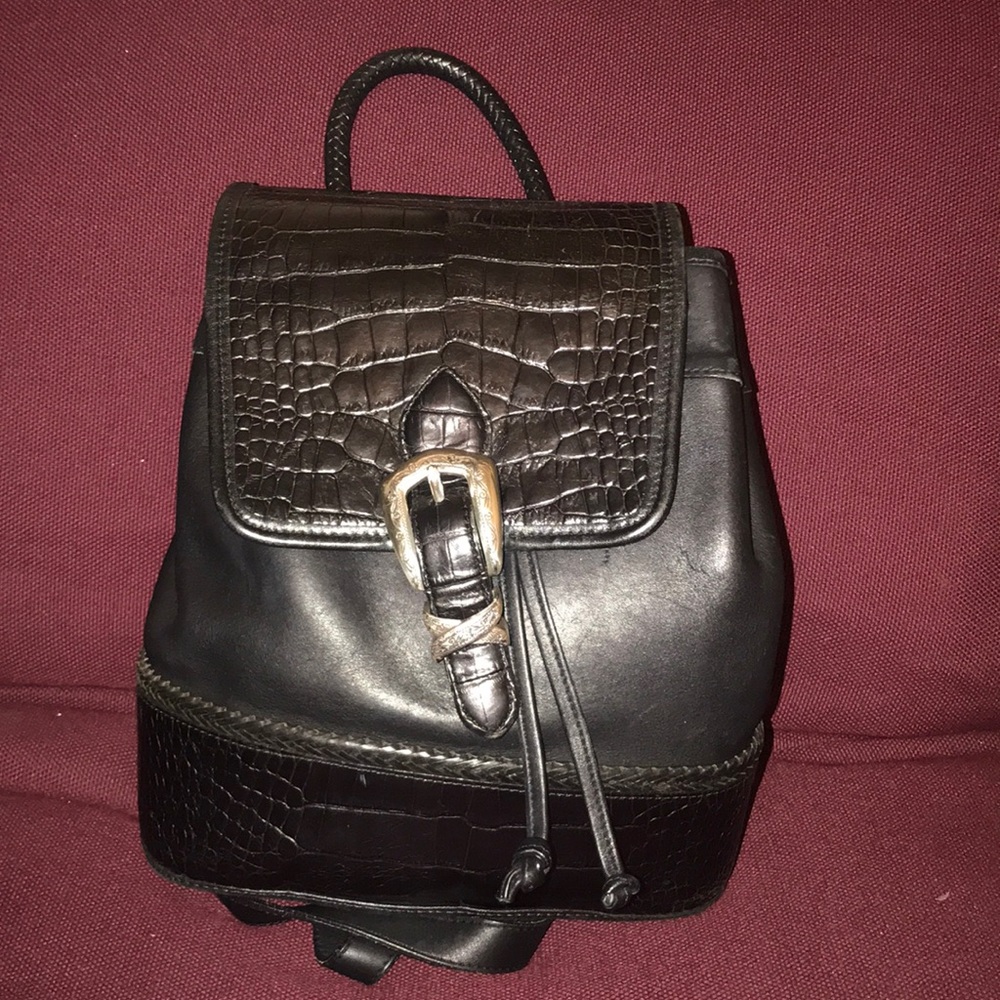 Brighton Black Leather Croc Trim backpack